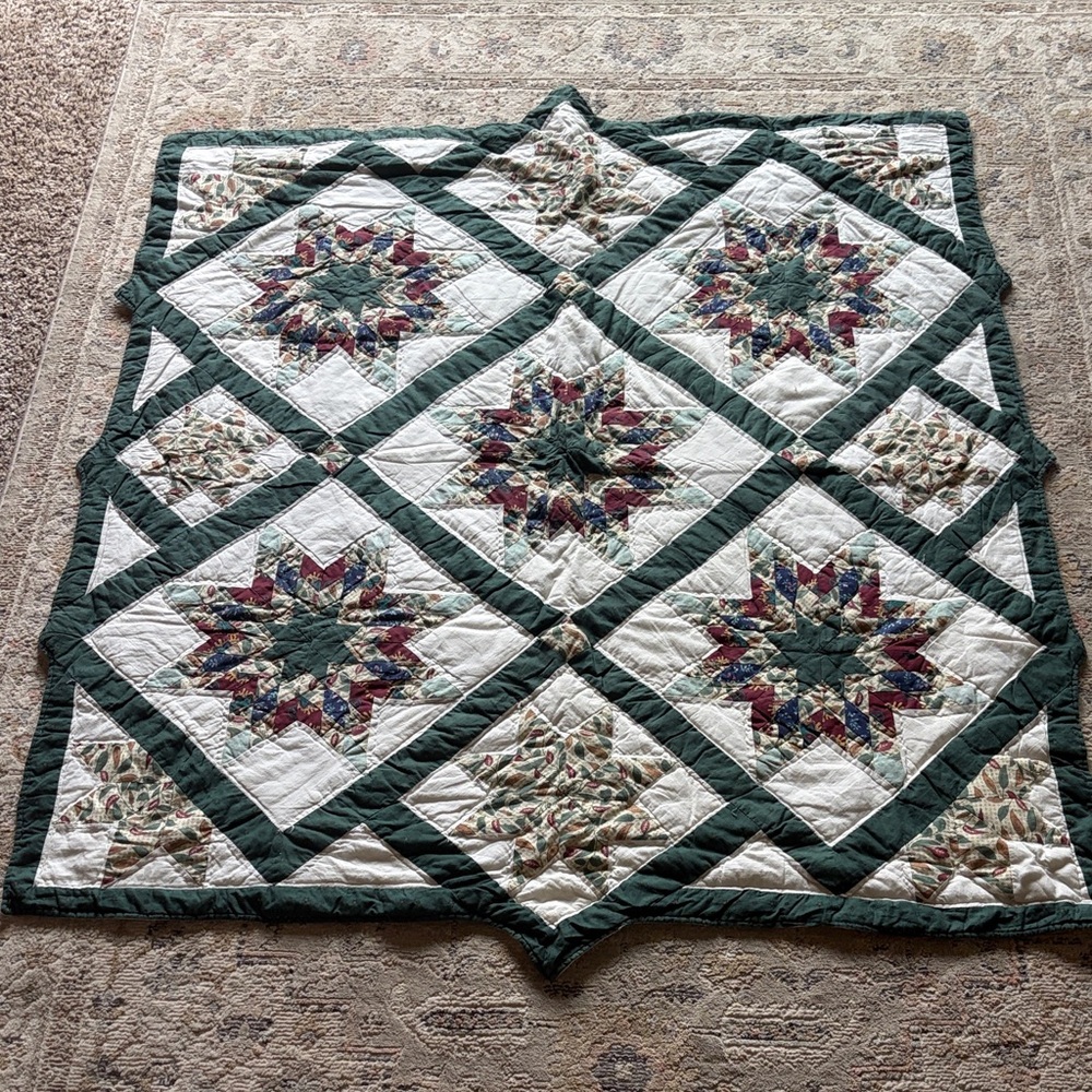 Handmade Green & White Patchwork Star Quilt